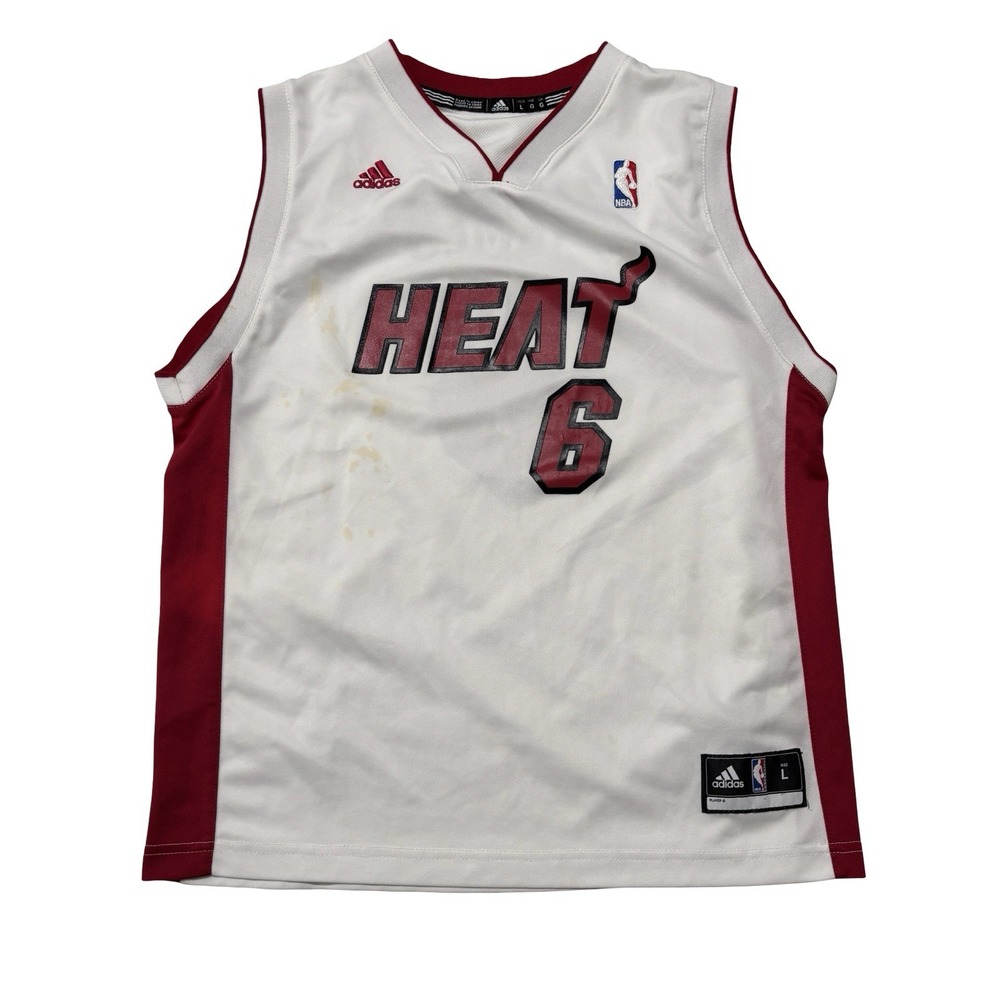 adidas x Miami Heat Youth Boys Lebron James Jersey #6 *Stained* Sz L 19.5 x 25